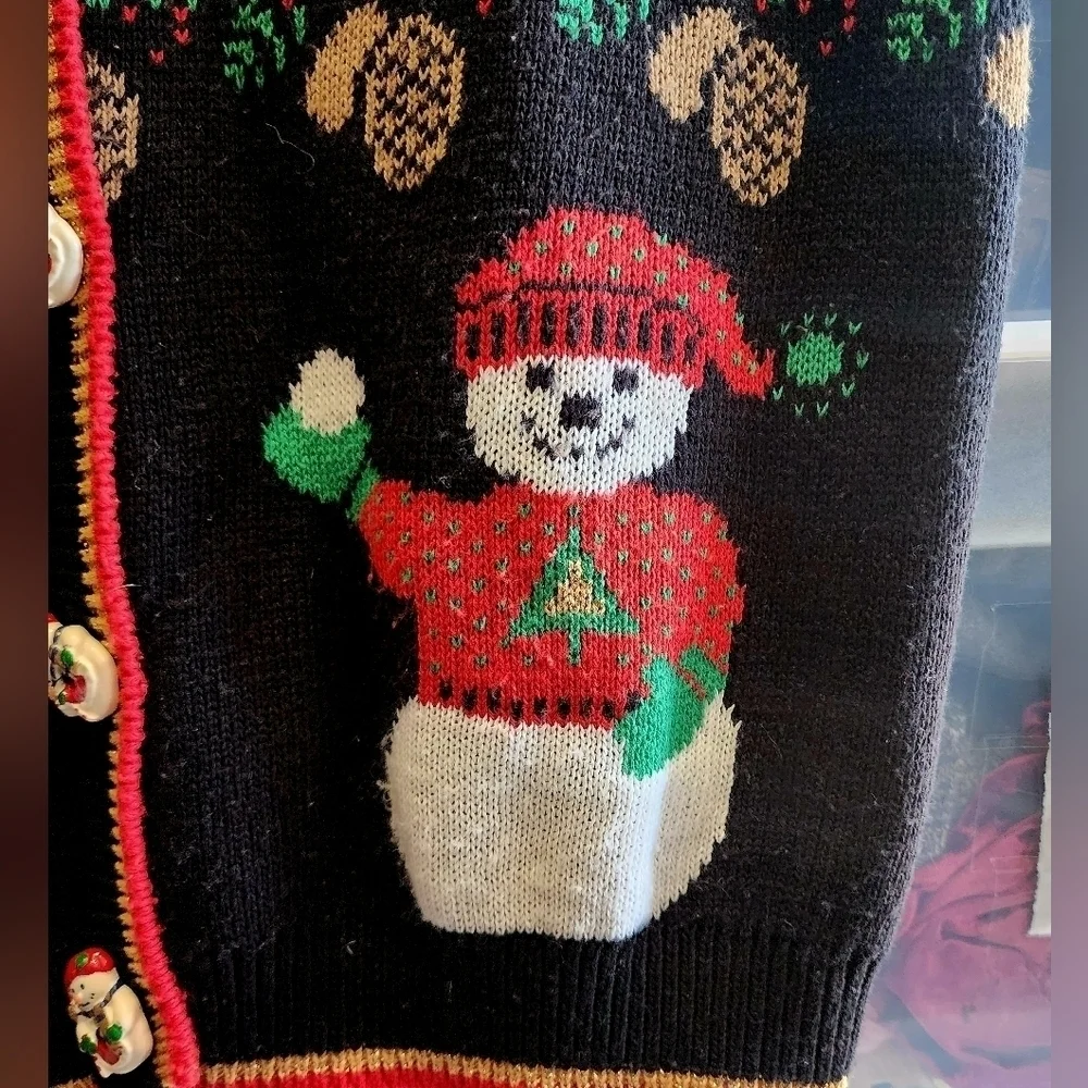 Vintage Sweater Loft Snowman Christmas Holiday Vest Large Buttons Women's M EUC